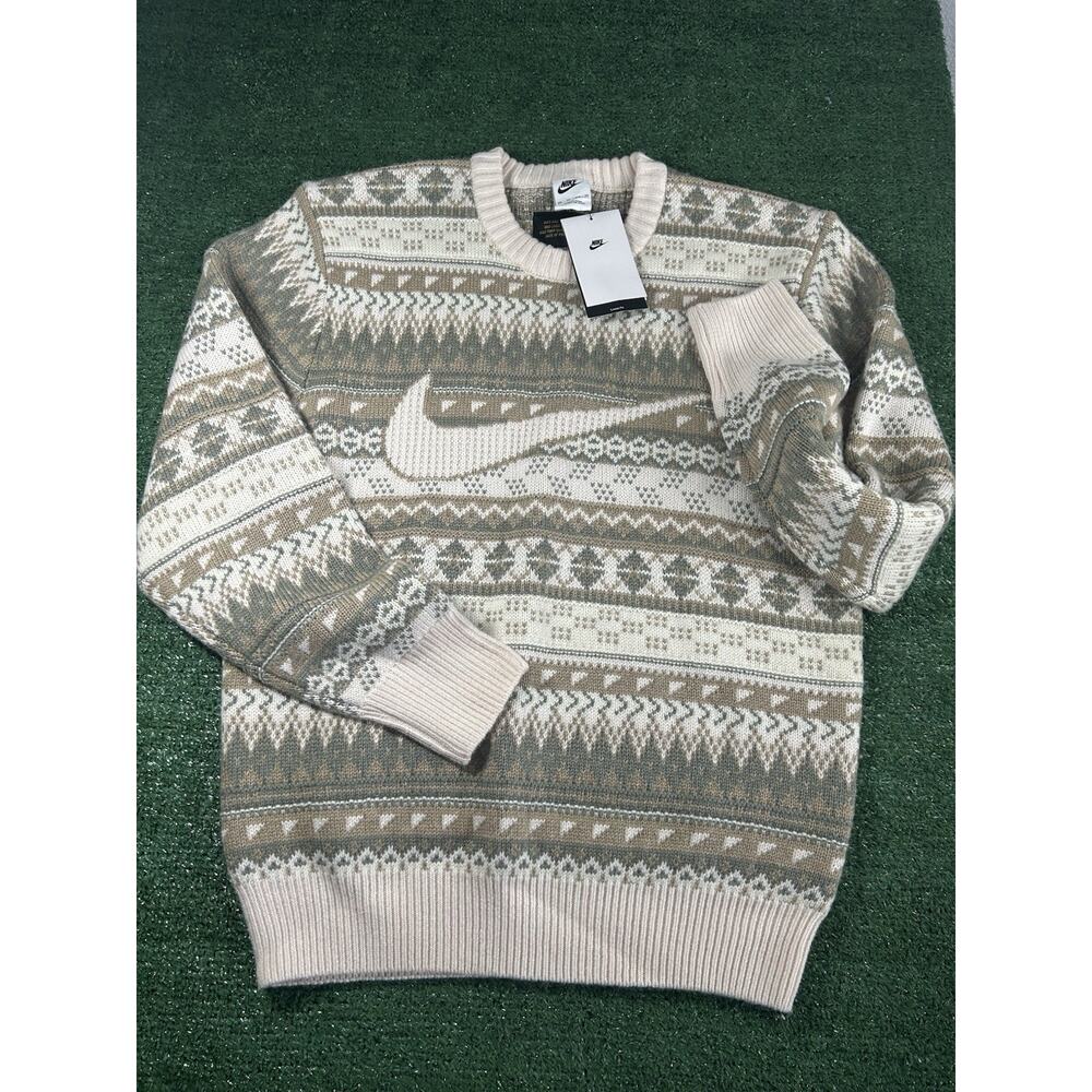 NIKE CABLE KNIT CREWNECK SWEATER MEN’S XS BEIGE LOOSE FIT